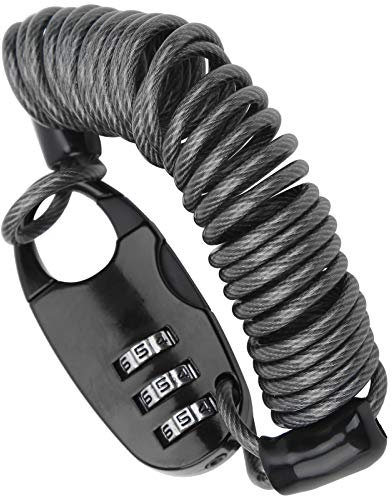 Tbest Tragbares Fahrradhelm-Kabelschloss, Motorrad-Helmschloss, Tragbares Universelles Diebstahlschutz-Passwortschloss, 3-stelliges Rücksetzbares Fahrradkabelschloss für (Black)