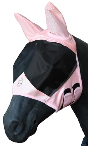 T TEKE Fine Mesh Horse Fly Mask with Ears, UV Blocking 3D Eye Visor with Extra Fleece Cushioned Forehead, Protection from Insect Pests