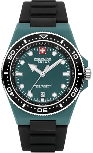 Swiss Military Hanowa Herren Armbanduhr Ocean Pioneer in der Farbe Schwarz-Grün, Bandmaterial: Kautschuk, Gehäusedurchmesser: 45mm, Saphirglas, SMWGN0001185