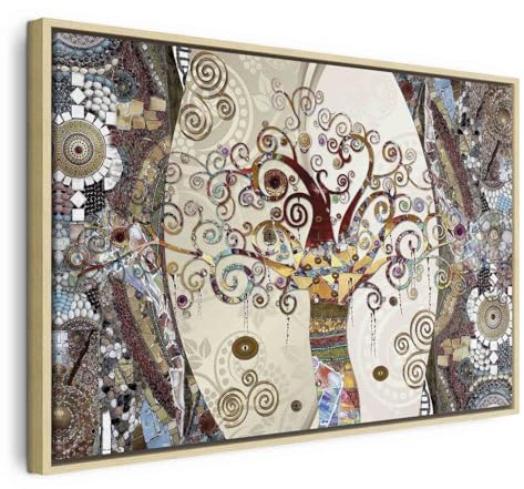 murando Bilder mit Rahmen 120x80 cm Wandbilder groß Leinwandbild XXL natürlicher Holzrahmen modern Wanddekoration Kunstdruck Wanddeko Wohnzimmer Schlafzimmer Gustav Klimt Baum des Lebens Abstrakt