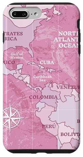 Coque pour iPhone 7 Plus/8 Plus Carte de voyage Amérique centrale Caraïbes Mer rose graphique