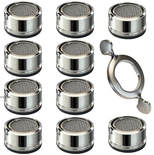 Yvyan Wasserhahn Sieb M24-10Stück, Wasserhahn Strahlregler Aufsatz Außengewinde, und ABS-Filter inkl. 10 Dichtung und 1 Verchromten Schlüssel, für Wasserhähne M24 Aerator