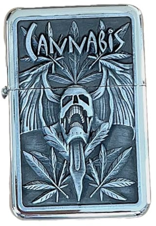 LK Trend & Style Mechero de gasolina de cáñamo, para fumadores, metal cromado (cannabis), AKRA006