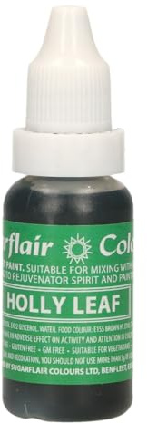Sugarflair Edible Droplet Paint Lebensmittelfarbe Flüssig Holly Green - Lebensmittel Farbe für für Zuckerpaste, Buttercreme - kann mit Airbrush verwendet werden - 14ml