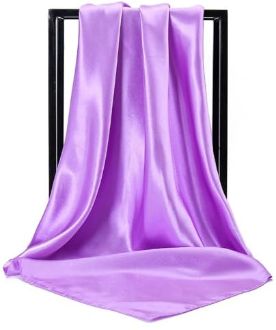 Kopftuch für Damen 90x90cm,Satin Bandanas,Seidentuch Quadratische Turban Schals,Weich Quadratisch Seidenschal,Handgelenkriemen,Sonnenschutzmasken,Stirnbänder,Geschenkfür Damen Frauen,Helles Lila