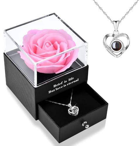 Weihnachtsgeschenke für Frauen,Halskette ＆ Kunstblume,Weihnachtsgeschenke | 925 Silber mit Halskette Rot Rose Kunstblume,Nikolaus Geschenke für Frauen Mama,Kleine Weihnachtsgeschenke auf Valentinstag