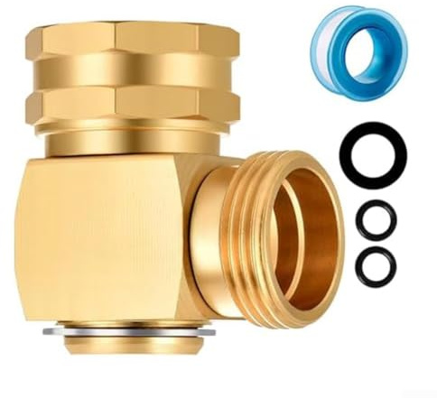 Conector de codo giratorio para manguera de jardín, latón macizo de 90 grados, rotación ajustable de 180°, evita torceduras y para garantizar un flujo de agua suave con codo giratorio de manguera de