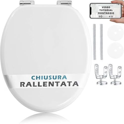 HAND - Tavoletta Wc Universale in Legno a Chiusura Rallentata con Cerniere Cromate Antiruggine, Copriwater Universale Resistente, Soft Close (Rallentata)