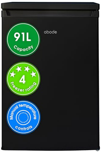 Abode Under Counter Freezer 55cm Wide Freestanding Black 91 Litre with 4 Drawers, Adjustable Feet & Reversible Door, 4 Star Freezer, Suitable for Garages & Outbuildings A85UCFZ552E1B (Black, 55 cm)