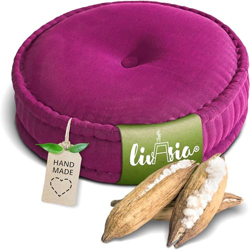 livasia Meditationskissen - Ø 45x15cm - Pouf einfarbig, Yogakissen mit Kapokfüllung, Bodenkissen Yoga und Zen Meditation, Sitzkissen für Garten und Balkon, Zafukissen handgefertigt (Dunkelrosa Uni)