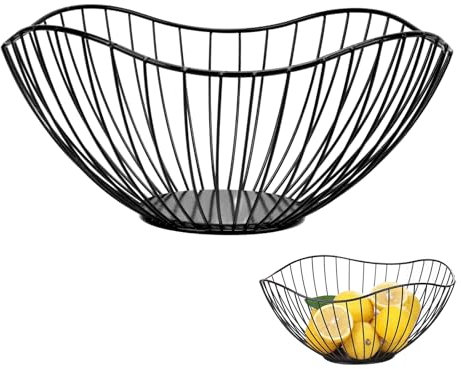 MEETOZ Metal Wire Fruit Bowl, Openwork Fruit Basket for Fruit Snack Vegetable Towels Fruit Basket (Black)