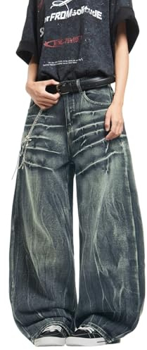 Zewool Jeans Baggy Strappati da Uomo Jeans Hip Hop Y2K Jeans Skater a Gamba Larga Pantaloni in Denim a vestibilità Loose Streetwear Rilassato degli Anni 2000 Skateboard,B10 Blu retrò,XXL