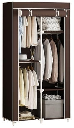MEIZHITU Wardrobe Closet Schrank Tragbarer Kleiderschrank Aus Vliesstoff, Stabile Und Tragbare Kleiderschränke for Aufhängen Von Kleidung Closet Aufbewahrungsschrank(Brown)