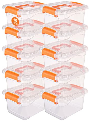 ZOFUN 10 Pcs Small Storage Boxes with Lids, 19 x 14.5 x 11 cm Clear Storage Box with Lid BPA-Free, 3 L Plastic Storage Box with Lid Small, Stackable Plastic Storage Tubs for Shelves Organisation