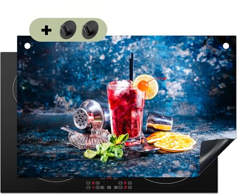 KitchenYeah© Herdabdeckplatte Einteilig Abdeckplatten Cerankochfeld | 80x52 cm - Abdeckung Ceranfeld Herdplattenabdeckung Induktionsmatte, Spritzschutz Cocktail - Blau - Glas