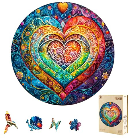 Rompecabezas de madera para adultos Mandala corazón - 200 piezas rompecabezas de madera en caja de regalo, decoración de pared y regalo para amigos y familiares (14 años+)