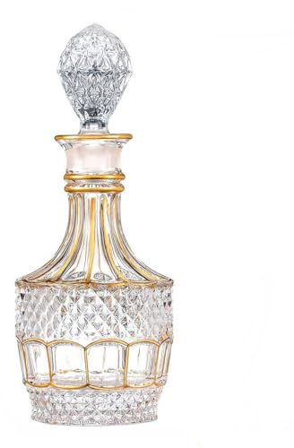 Luxury Hand painted Gold liquor Decanter，Crystal Whiskey Decanter，Golden Design Bourbon Decanter，Bourbon Scotch Vodka Wine，Tequila，Brandy or Home Bar，Gifts for Men
