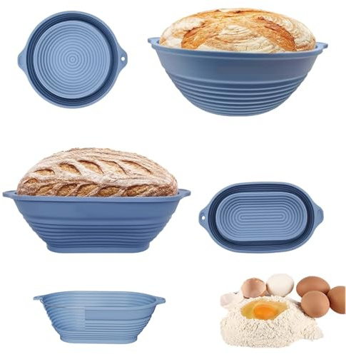 Kalsey 2 Stück Brotbackform Silikon, Gärkörbchen Oval, Gärkorb Brot Silikont, Gärkorb Oval, Sauerteig, Silikon Gärkörbchen für Brot, Faltbarer, mit Aufhängeloch, zum Backen von Kuchen