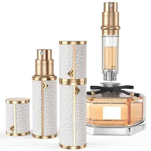 KONNAO Botella recargable de viaje de perfume de 5 ml, atomizador de perfume de relleno inferior de cuero genuino, mini dispensador de colonia, tamaño de bolsa de spray portátil para bolsa de viaje de