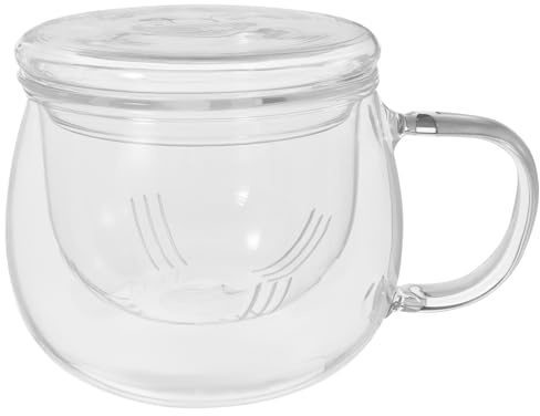 MAGICLULU Transparenter Teebecher 350ml aus Glas mit Teesieb und Deckel Hitzebeständiger Becher mit Anti Verbrennungsgriff für Zuhause und Büro