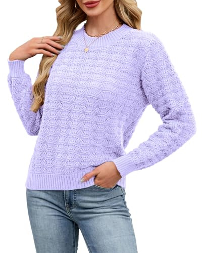 Quatrefox Jumpers Sweaters Women Fall Winter Jumper Long Sleeve Knitted Pullover Ladies Crew Neck Wavy Knit Tops Casual Loose Fit Knitwear Sweaters (Purple, S)