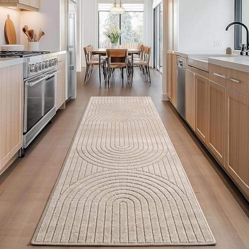 LIVUM Tapis Entree, Couloir, Tapis Moderne, Poils Courts, Design en Relief (Paola Beige, 80x150cm)