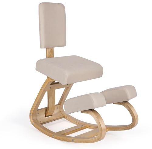 Ergonomic Kneeling Chair with Back Support, Posture Chair With Rocking Wooden Base, Thick Padding, and Soft Knee Pads, Designed for Small to Medium Users (Up to 75kg) Relieve Back & Neck Pain