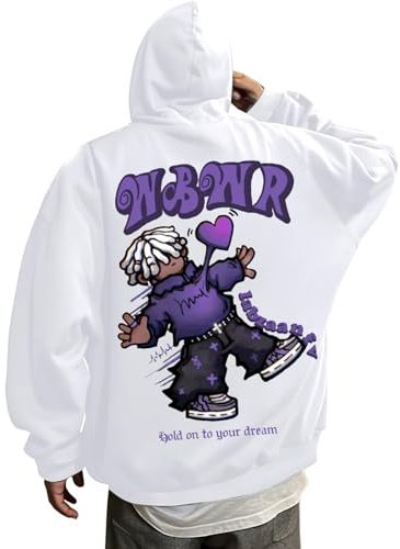 Sweat à capuche pour homme avec imprimé au dos de dessin animé - Sweat à capuche surdimensionné de style street art - Sweatshirt décontracté avec inscription positive