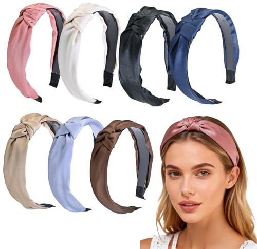 Lot de 7 Serre Tete Femme, Bandeau Cheveux Femme, Bandeaux Mode pour Femmes, Large avec Nœud, Anti-Dérapant, en Plastique et Polyester, Dimensions 15x13cm Bord 3cm, pour Usage Quotidien et Style