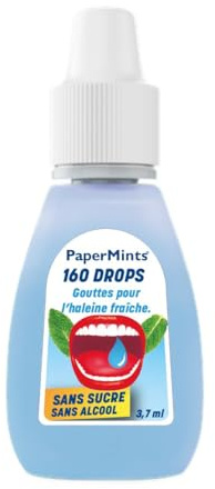 Papermints – Gouttes Rafraîchissantes à la Menthe 160 Doses (3,7 ml) – Haleine Fraîche Immédiate – Sans Sucre ni Alcool – Format de Poche Discret