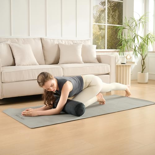 Premium Yoga Bolster Pillow 6″ × 26″ — Supportive Cylinder Shape Filled with EPS Beans for Stretching, Meditation, Pilates & Deep Relaxation, Removable Cover, Black