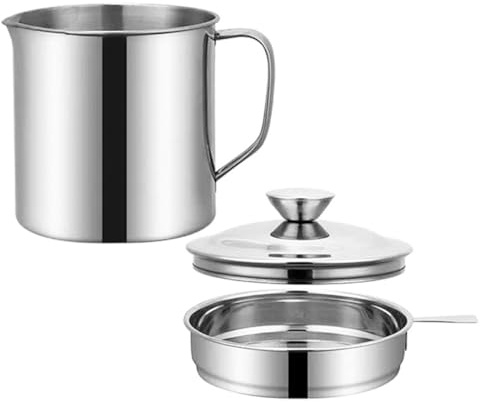 VANZACK Contenedor de Grasa de 1,3l de Acero Inoxidable 304 con Filtro de Malla Fina y Mango Ergonómico, Colador para Aceite Usado y Grasa de Tocino, para Cocina Doméstica y Restaurante