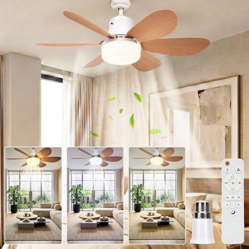 VIMAZ 52cm Ceiling Fans with Lights and Remote,LED Ceiling Fan Light with 5 Blades,3 Speeds,3 Dimmable Colors 3000K-6500K,Timer,E27 Fan Lights Ceiling for Bedroom with E27 to B22 Adapter