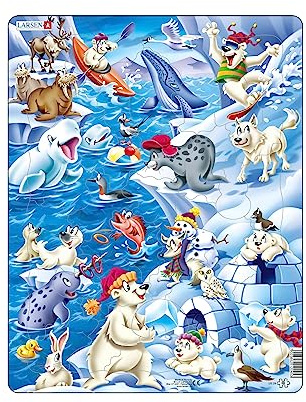 Larsen US28 Rahmenpuzzle für Kinder I Zeichentricktiere in der Arktis I Puzzle ab 4 Jahre I Schönes Kinderpuzzle mit 36 Teilen I Spiel, Spaß & Lernen