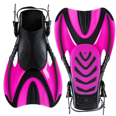 Two Bare Feet Open Heel DiveSport Swimming Diving Fins for Snorkelling for Men Women and Kids (Pink, S)