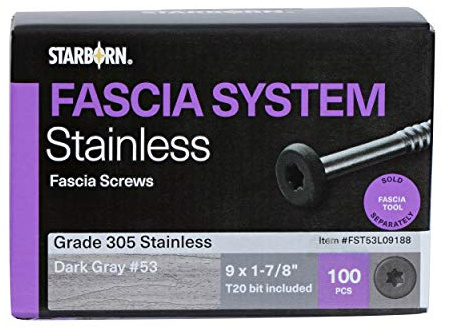 Deckfast Fascia Screws 9 x 1-7/8 Stainless Steel Fascia Screws - 100 Pieces Matches AZEK DECKING (#53 Dark Gray, Matches Azek Island Oak)