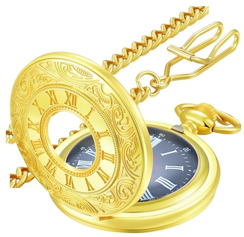 MJSCPHBJK Vintage Pocket Watch for Men Roman Numerals Scale Quartz Pocket Watches with Chain for Xmas Fathers Day Gift