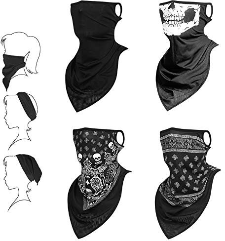 Flintronic Multifunktionstuch Gesichtsmaske 4 Stück Winddicht Motorrad Mundschutz Maske Herren/Damen Halstuch Waschbar Sturmhaube Maske Balaclava Loop-Schal mit Ohrschlaufen für Fischen Laufen Wandern