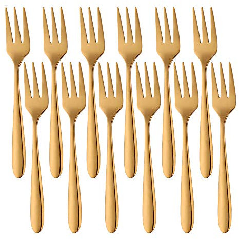 Meisha 12-Piece (13.6 cm, 5.3 inches) Stainless Steel Pastry Fork Set, Mirror Polishing Tea Cake Dessert Fork Set - Gold