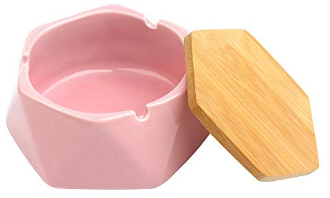 Cendrier en céramique avec couvercle pour cigarettes, cendrier coupe-vent, pour l'extérieur, la maison, le bureau, un bar, un café, une décoration d'hôtel (rose)