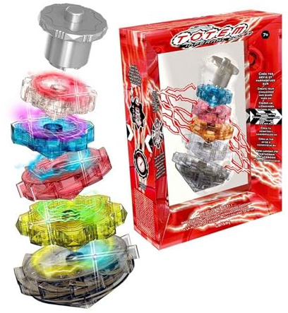 Cefa Toys - Totem Infernal Power, 5 toupies électriques empilables avec LED colorées, Convient aux Enfants à partir de 7 Ans