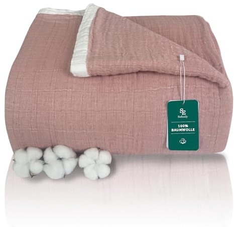 SE SOFTEXLY Couverture en Mousseline de Coton pour Adultes,Couverture Respirante à 4 Couches en Lin Teint dans la Masse pour lit,Super Douce pour Toutes Les Saisons (200x230cm,Coral Pink)
