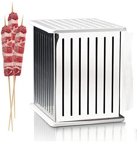 Antech Cubo para Brochetas 49 PCS – Acero Inoxidable – Incluye Cuchillo y Palillos – Máquina para Arrosticini, Kebab, Souvlaki – Fácil de Limpiar y Desmontar