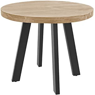 SAM Runder Esszimmertisch 100 cm Sophia, Akazienholz massiv, Esstisch naturfarben, 4-Fuß-Gestell aus Metall schwarz, Holztisch im Industrial-Stil, aufgedoppelte Tischplatte 50mm (25+25mm)