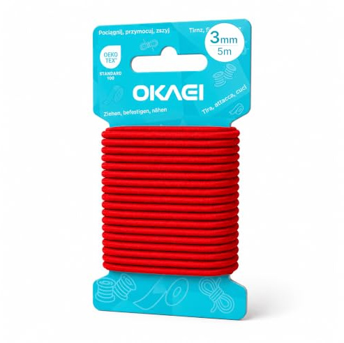 OKAEI Gummikordel 3mm x 5m - Hochwertiges Gummiseil in Rot, Flexibles Gummiband/Hutgummi/Rundgummi - Ideal für DIY Projekte und Handwerk