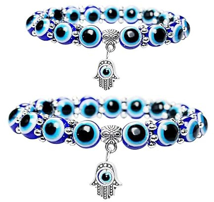 Turkisk Onda Ögat Skyddsarmband - 2 St Lyckohållare, Stretchigt Unisex Armband för Dam Herr, Ger Chans Och Välstånd