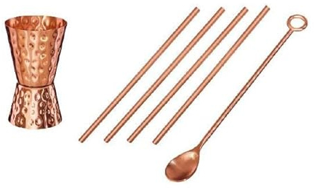 Bar-Zubehör Set - Mit Barlöffel, Messbecher und Strohhalmen aus 100% reinem Kupfer