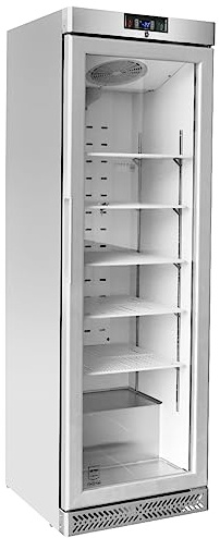 METRO Professional Gefrierschrank GSC240N, Edelstahl/Glas, 59.5 x 64 x 188.5 cm, 240 L, Luftkühlung, 550 W, mit Schloss, silber