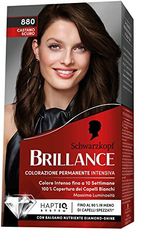 Schwarzkopf, Brillance Permanente Färbung, Haarfarbe, Intensive Colorationscreme mit Diamond Shine Pflegespülung, Abdeckung für weißes Haar, Farbton 88 Dunkelbraun
