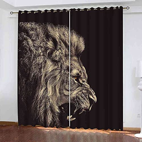 Gadulu 3D Drucken Vorhänge 140(B) X160(H) cm Tierischer Löwe Blackout Vorhang Blickdicht, 3D Ösenschal Leichte & Weiche Verdunklungsvorhänge Für Wohnzimmer Kinderzimmer Schlafzimmer